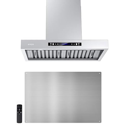 IKTCH 30"Wall Mount Range Hood & Stainless Steel Backsplash, 900 CFM Ducted/Ductless Range Hood with 4 Speed Fan, Durable Stainless Steel Range Hood 30 inch with Gesture Sensing & Touch Control Cover