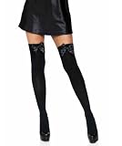 Leg Avenue Women Plus Size Satin Bow Accent Thigh Highs Costume Hosiery, Black, 1X US
