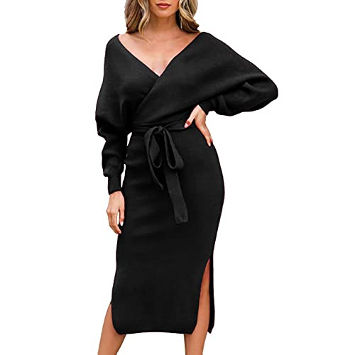 Robe pull femme col en V idéale pour vos sorties et soirées chic dos nu