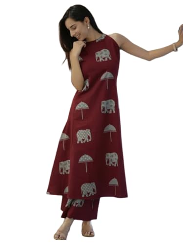 Image of GoSriKi Cotton Co Ord Set for Women | Kurta with Palazzo | Kurti for Woman | Black Printed Ethnic Outfit | Cord Style Dress | Stylish Indian Clothing Office Party Traditional Fashion Look