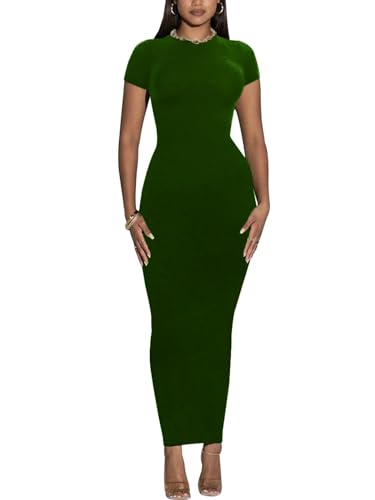 Image of Women's Long Bodycon Dresses Leopard Print Casual Maxi Club Party Tight Dress Short Sleeve