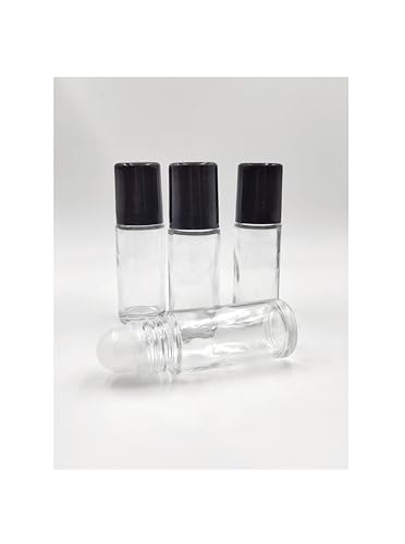 4Packs Glass Clear Roller Bottles 30ml/1 Oz Refillable Essential Oil Perfume Roll on Bottles Empty4