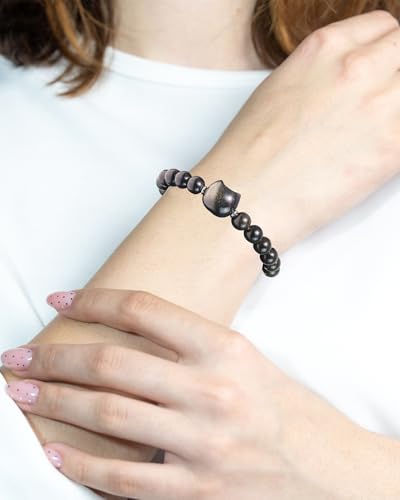 Beaded Bracelets for Women, Black Obsidian Money Attraction Bracelet, 8mm Healing Relax Anxiety Luck Crystal Bead Bracelets, Adjustable Jewelry Feng Shui Stretch Bracelet Cat Lover Gifts for Women Men2