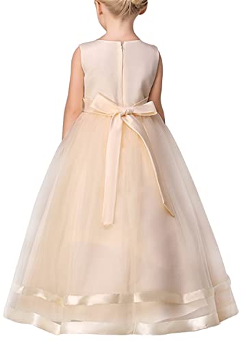 YMING Girls Wedding Party Princess Dress Sleeveless Lace Tutu Dress Tulle Prom Maxi Gown with Flower4
