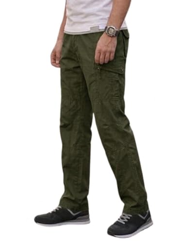 Image of Men's Cotton Cargo Pants |Bottom with 6 Pockets & Drawstring Waist | Breathable Lower with 6 Pockets & Drawstring Elastic Waistband | Casual Bottoms Travel Outdoor