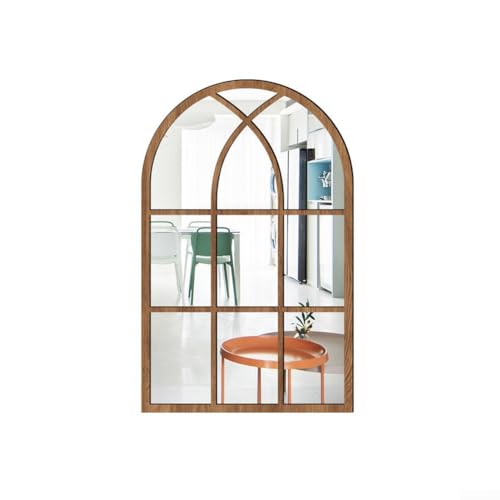 Adhesivo de pared de espejo acrílico con adornos de madera estilizado como ventana tridimensional para mejorar la habitación elegante (madera)