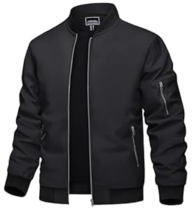 TACVASEN Herren Bomberjacke Fliegerjacke Übergangsjacke Leicht Pilotenjacke Bomber Jacke Windjacke Herbstjacke für Männer (L, Schwarz)