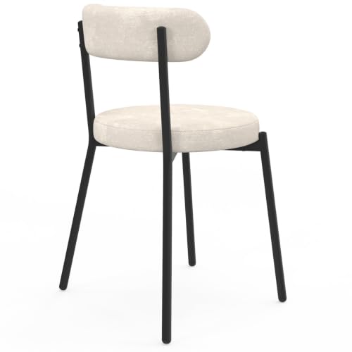 Lot de 6 chaises MIKI dossier incurvé en tissu chenille écru pieds en métal - vue 6