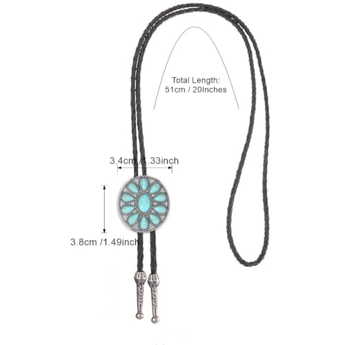 Image of AZORA Western Cowboy Bolo Tie Men Leather Necktie Leather Cord Turquoise Stone Bolo Ties for Men Women