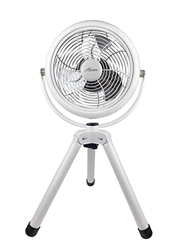 Hunter 90626-WHz All Metal Retro Tripod Table Fan - Adjustable Tilt Angle, 3 Speeds, White Finish with Aluminum Blades