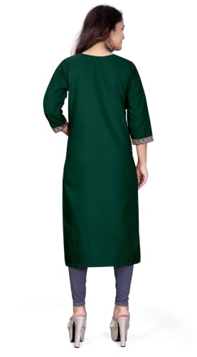 Image of Women A-line Cotton Blend Round Neck 3 /4 Sleeve Embroidered Kurti Only