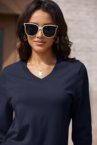 MAGCOMSEN Women's V Neck Sweater 2025 Spring Casual Long Sleeve Tops Knit Lightweight Pullover Sweaters Jumper3