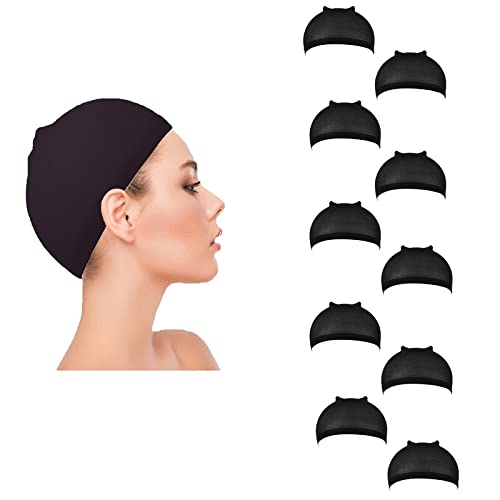BISMAADH Wigs Cap Stocking Caps for Wigs - Stretchy Wigs for Women & Men Pack of 10 Black
