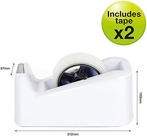 Rapesco 1486 500 Heavy Duty Dispenser and 2 Tape Rolls - White