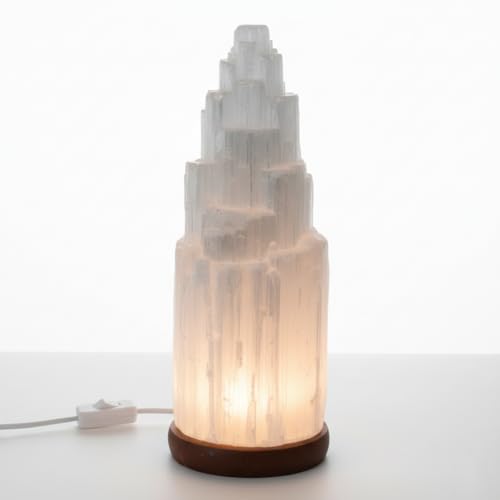 INKANAT Lámpara Selenita Natural 20 cm – Decorativa y Relajante con Bombilla Reemplazable – Iluminación Ambiental para Hogar, Oficina y Yoga