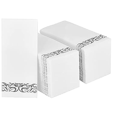 AMAZON - 200 PACK Guest Towels Disposable Bathroom, Soft and Linen-Like Disposable Hand Towels, Decorative Bathroom Napkins for Party,Dinners, Wedding, Silver