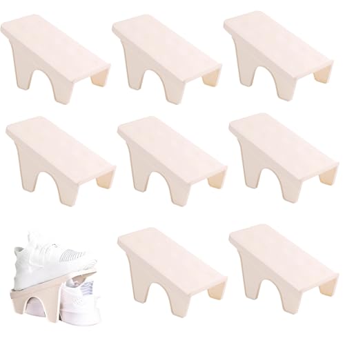Organizador de Ranura para Zapatos, 8 Piezas Doble Capa Organizador de Zapatos, Ahorro de Espacio Estante para Shoes, para Zapatos de Tallas Pequeñas, Almendra