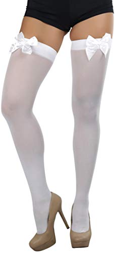 Image of ToBeInStyle Women's Opaque Long Thigh High Stockings w /Decorative Front Satin Bow