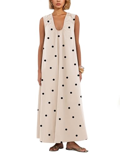 Image of Women Sleeveless Ruched Maxi Dress Scoop Neck Long Elegant Dresses Wide Shoulder Strap Blouse Dress with Side Pockets