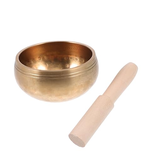 LALADEFIEE 1セット 音楽ボウル ロッドガスケット付きシンギングボウル ウル 歌うホルダー シンギングボウル メディ ボウル の楽器 お椀 銅 Golden