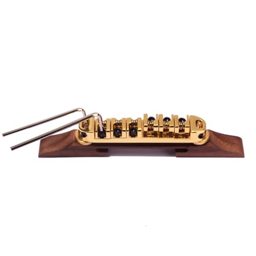 FUNOMOCYA Guitar Bridge with Gold Roller Saddles Rosewood Design for Jazz and Electric Guitars Durable Replacement for Enhanced Performance B