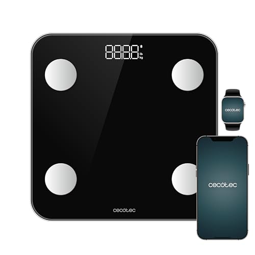 Cecotec Bilancia da bagno intelligente con App Surface Precision Smart. Bluetooth e 24 parametri, dimensioni 30 x 30 cm, 4 sensori, capacità massima 180 kg, funzionamento a batteria