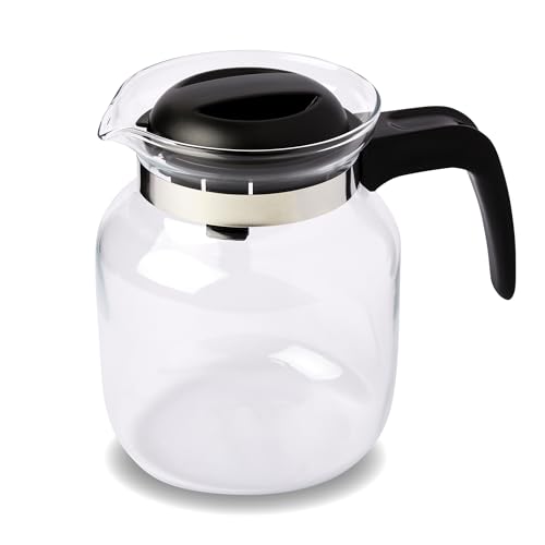 wenco Glaskanne 1,25 l - Ideal für Tee, Kaffee und Kaltgetränke, hitzebeständig, mit Deckel und Ausguss-Öffnung - Spülmaschinenfest und bruchsicher - Transparent/Schwarz
