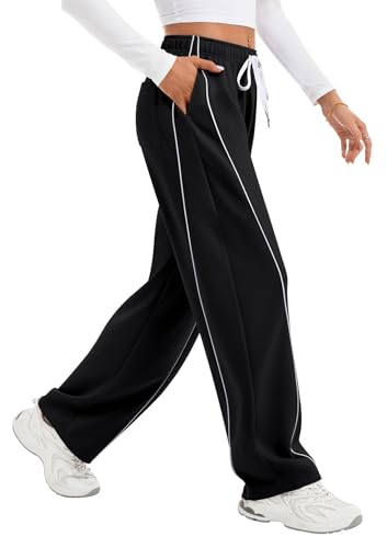 IVIR Barrel Sweatpants Women Side Strpied Baggy Sweat Pants High Waist Pajama Sweats Y2K Joggers with Pockets