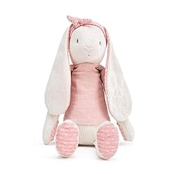 DEMDACO Bunny Soft Pink and Cream 15 inch Plush Linen Polyester Stuffed Animal Toy