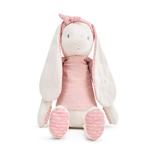 DEMDACO Bunny Soft Pink and Cream 15 inch Plush Linen Polyester Stuffed Animal Toy