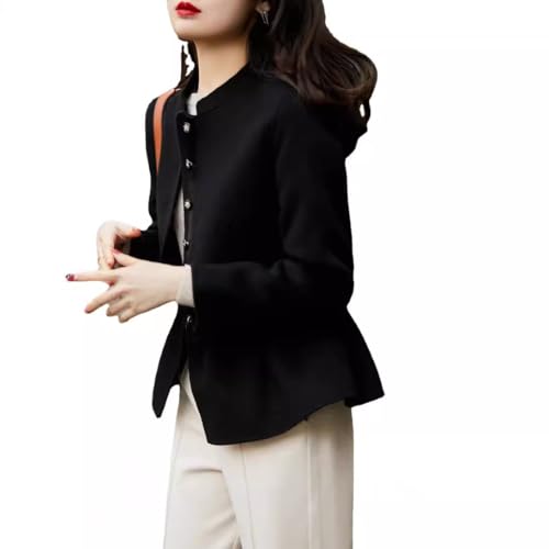utcoco Womens 2024 Fall Slim Fit Cropped Blazers Single Breasted Wool Coats Casual Peplum Jackets Tops2