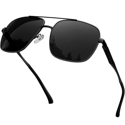 KANASTAL Gafas de Sol Hombre Negras Oscuras Cuadradas Polarizadas Mujer Grandes Vintage UV400 Metal Black Sunglasses   Lente Negras con Marco Negro