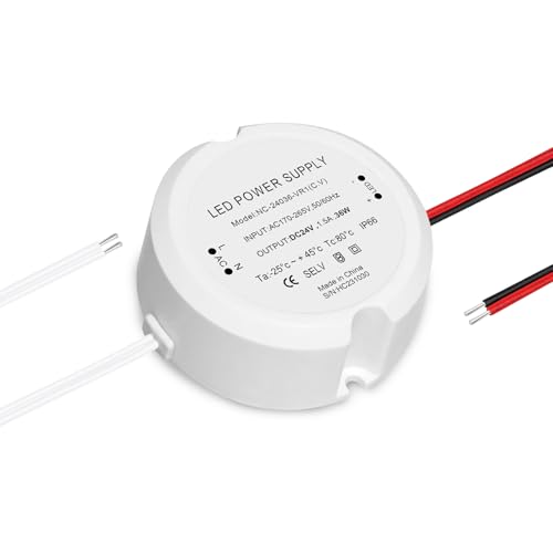 HNCY LED Trafo 24V 36W 1.5A, LED Netzteil Trafo 230V auf 24V, AC zu DC Schalt Niedervolttrafo, kein Flimmern, Kein Rauschen, IP66, Mini Ring Netzteil Konstantspannungs für Lampen G4 MR16