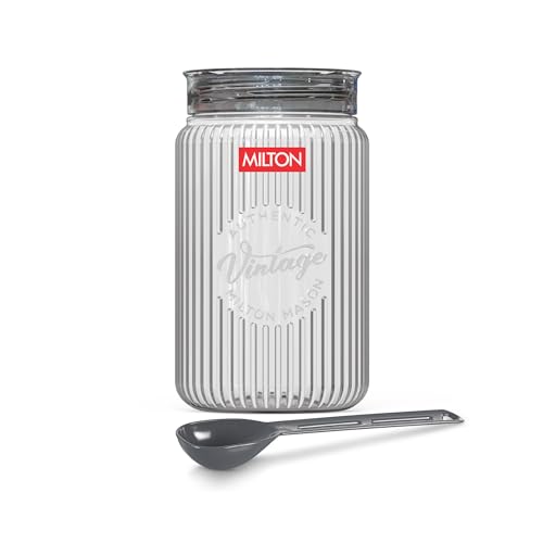 Image of MILTON Olive 1500 Airtight Food Grade Modular Plastic Container | BPA Free, Stackable & Transparent | Wide Mouth with See-Through Lid | Ideal for Cereals, Pulses, Spices, Set of 2, 1500 ml each, Grey