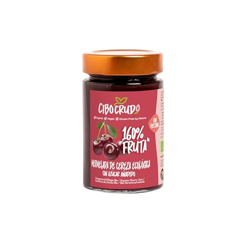 Compota de Cerezas Ecológica - 210g. Compota de Fruta Vegana y Sin Gluten Envasada en Italia. Compota Artesanal Sin Colorantes ni Conservantes. Sin Azúcar.