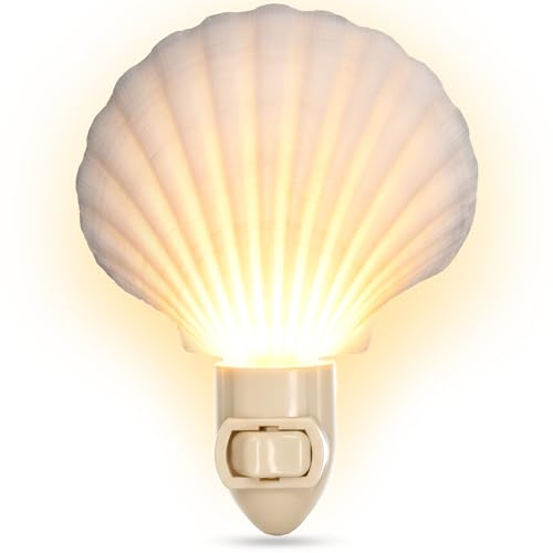 Image of Nautical Crush Trading Seashell Night Light - Beach Night Light with White Clam - Shell Light for Bathroom - Sea Shell Lamp - Seashell Lamp Plug Into Wall