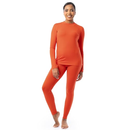 Fruit of the Loom Women's High Neck Top and Legging Thermal Set, Mandarin, Medium