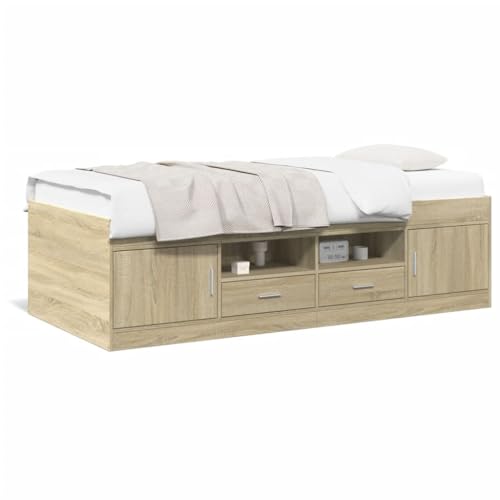 vidaXL Tagesbett mit Schubladen, Gästebett mit Stauraum Sperrholzlatten, Sofabett für Wohnzimmer Schlafzimmer, Bett, Modern, Sonoma-Eiche 90x200cm Holzwerkstoff vidaXL Tagesbett mit Schubladen, Gästebett mit Stauraum Sperrholzlatten, Sofabett für Wohnzimmer Schlafzimmer, Bett, Modern, Sonoma-Eiche 90x200cm Holzwerkstoff