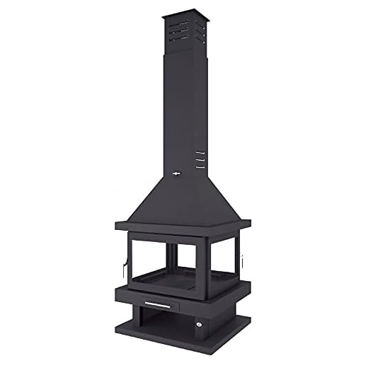 FM Chimenea metálica de leña Central 4 Caras con 2 Puertas