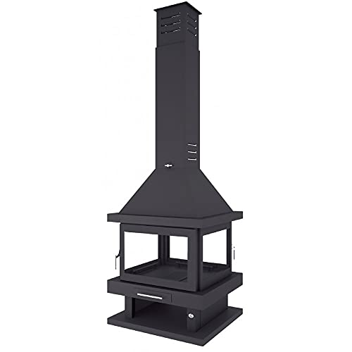 FM Chimenea metálica de leña Central 4 Caras con 2 Puertas