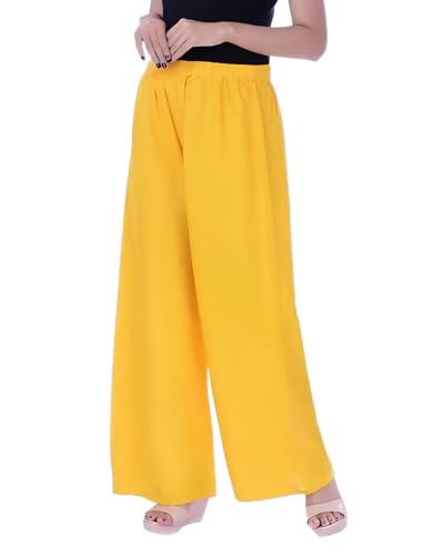 Image of FASHION GALLERY Women's Solid Rayon Palazzo Pants | Relaxed Fit Full Length Wide Leg Palazzo | Elastic Waist Comfortable Casual Lounge Office Ethnic Flared Trousers for Women