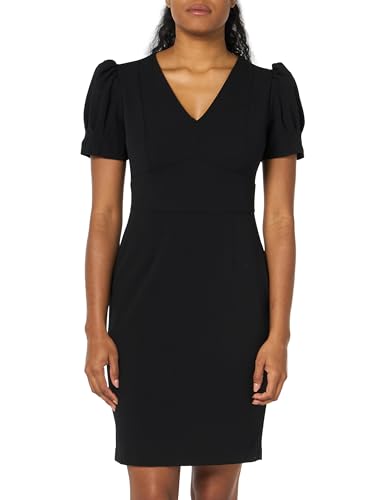 Image of DKNY Women's Short Ruched Sleeve Faux Wrap Midi Dress