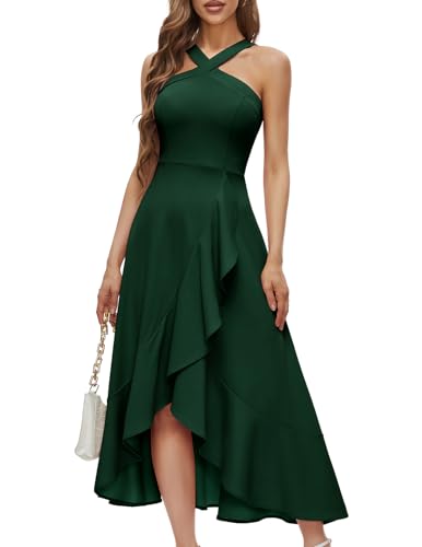 Image of Bbonlinedress Halter Cocktail Women Dresses Prom Formal Wedding Guest Bridesmaid Ruffled Maxi Hi-Lo Evening Party 2026 Dress