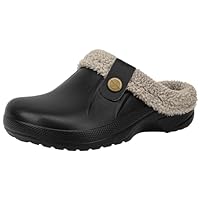 ChayChax Women Waterproof Slippers Men Wool-Like Lined Clogs Winter Garden Shoes Warm House Slippers Indoor Outdoor Mules, Black 1, 6/6.5 UK