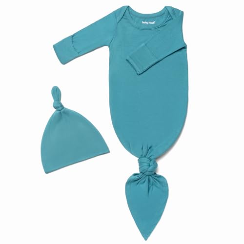 Image of Baby Knotted Gown, Super Soft Newborn Infant Long Sleeve Sleeper for Baby Girl and Boy Sleepwear with Hat Set