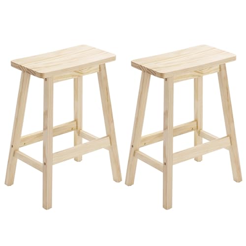 Bonnlo Tabouret de Bar Lot de 2 en Bois, Couleur Bois Naturel, Tabouret de Salle à Manger, Forme...