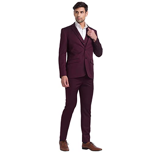 Image of Park Avenue Men's Super Slim Fit Terry Rayon Blend Peak Lapel Jacquard Pattern Full Sleeve Dark Blue Ceremonial Suit