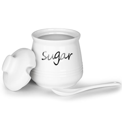 HAOTOP Ceramic Sugar Bowl with Lid and Spoon, 12oz Sugar Jar Sugar Dispenser Sugar Container Coffee...