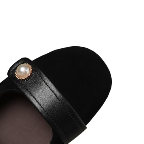 TinaCus Women's Round Toe Suede & Genuine Leather Handmade Mary Jane Flat Shoes with Pearls2