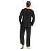 Geagodelia Herren-Set, 2-teilig, Baumwolle, Leinen, Henley-Hemd, V-Ausschnitt, Langarm, leichte Hose, für vier Jahreszeiten, Sommer-Pyjama, einfarbig, Schwarz , L